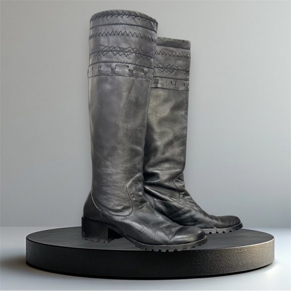 Vintage Bettye Muller black knee high leather boots size 7.5 - Picture 2 of 8